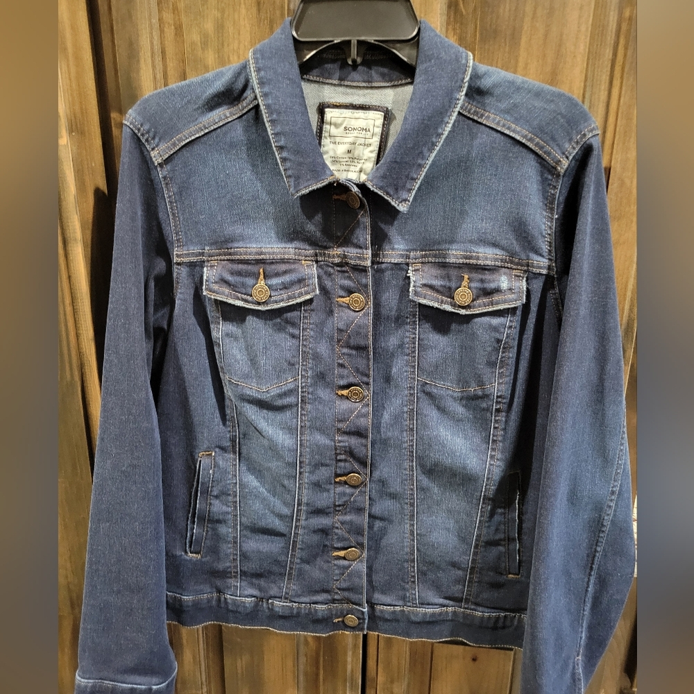 Womens Sonoma Dark Blue Denim Jean Jacket. Size M.